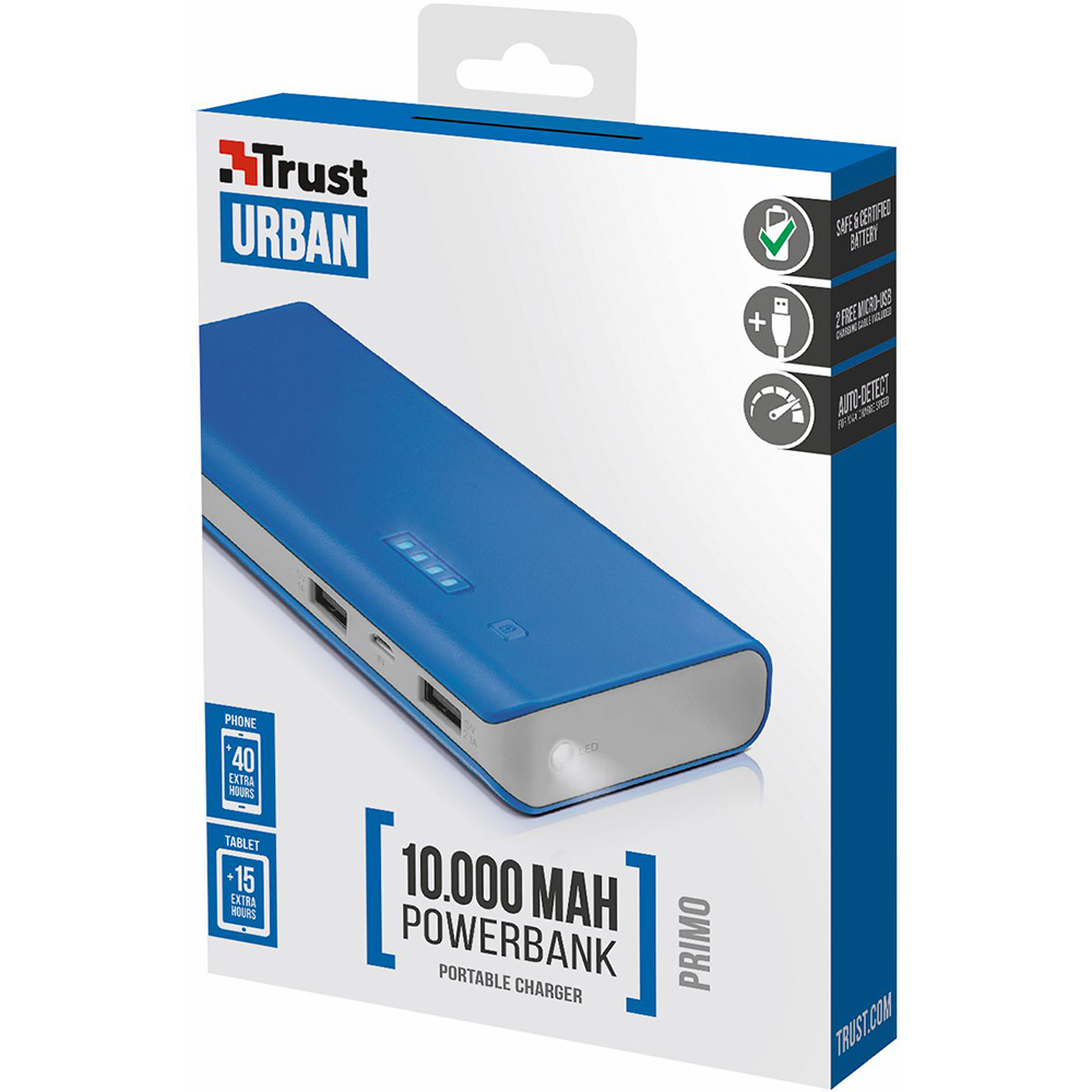 Powerbank TRUST Primo 10000 blue (22072) Входной разъем micro-USB