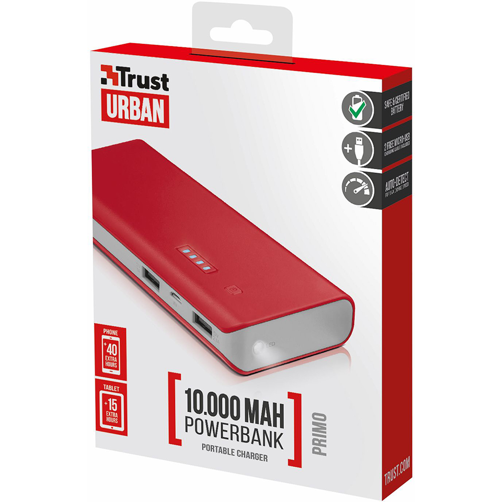 Powerbank TRUST Primo 10000 red (22073) Входной разъем micro-USB