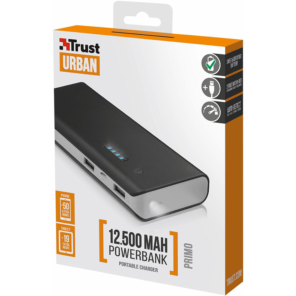 Зовнішній вигляд Powerbank TRUST Primo 12500 Black (21212)