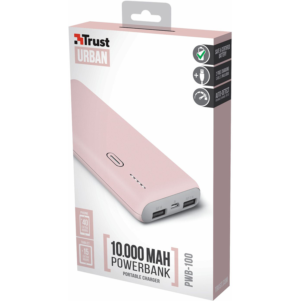 Powerbank TRUST PWB-100 10000MAH pink (22263) Емкость 10000