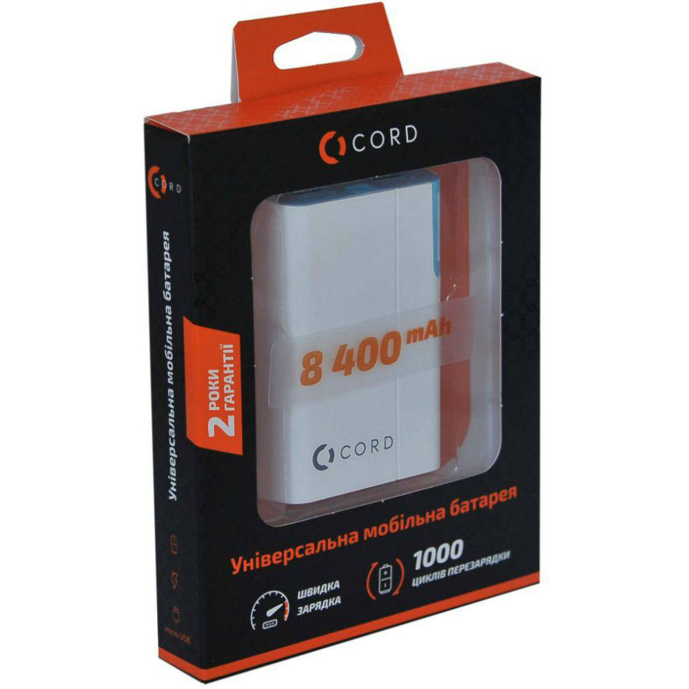 Powerbank CORD Standart Y8400 8400 mAh White (IR0737) Ємність 8400