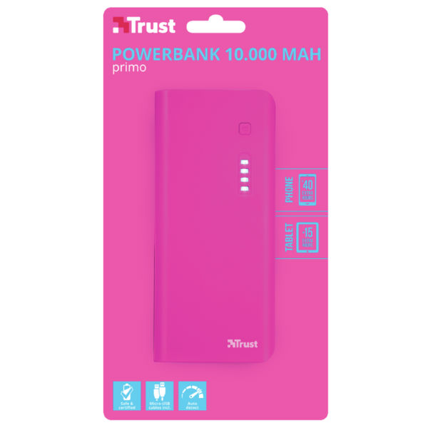 Powerbank TRUST Primo 10000 mAh Pink (22749) Ємність 10000