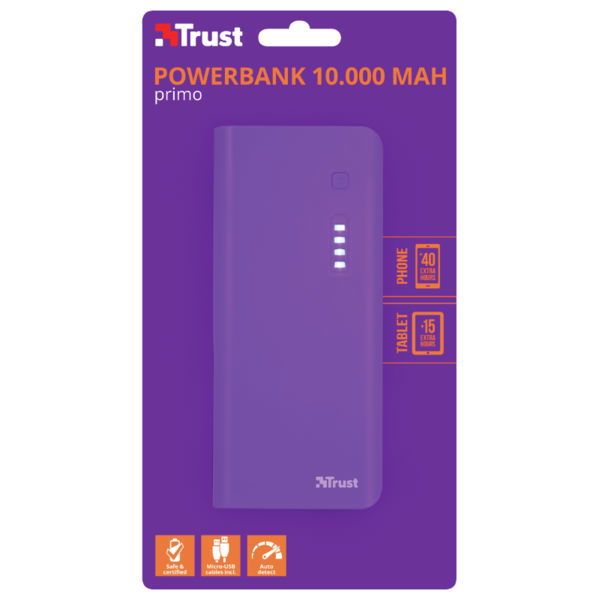 Powerbank TRUST Primo 10000 mAh Purple (22750) Ємність 10000