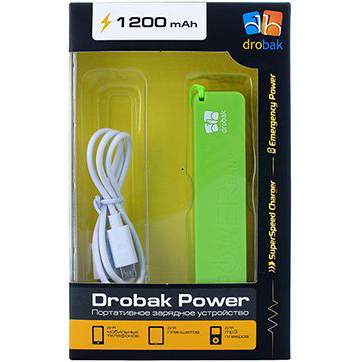 Powerbank DROBAK Power-1200 (Li-Pol/Green) 605303 Емкость 1200