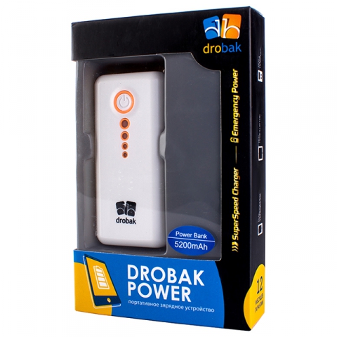 Powerbank DROBAK Power-5200 (Li-Pol/White) 602698 Емкость 5200