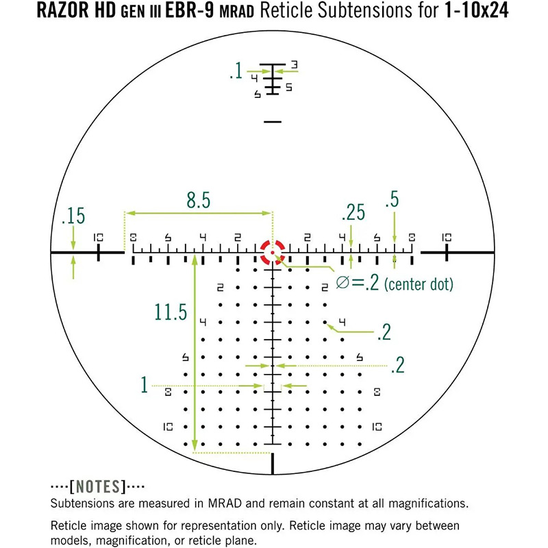 Прицел оптический VORTEX Razor HD Gen III 1-10x24 FFP EBR-9 (MRAD) (RZR-11002) Максимальная кратность, х 10