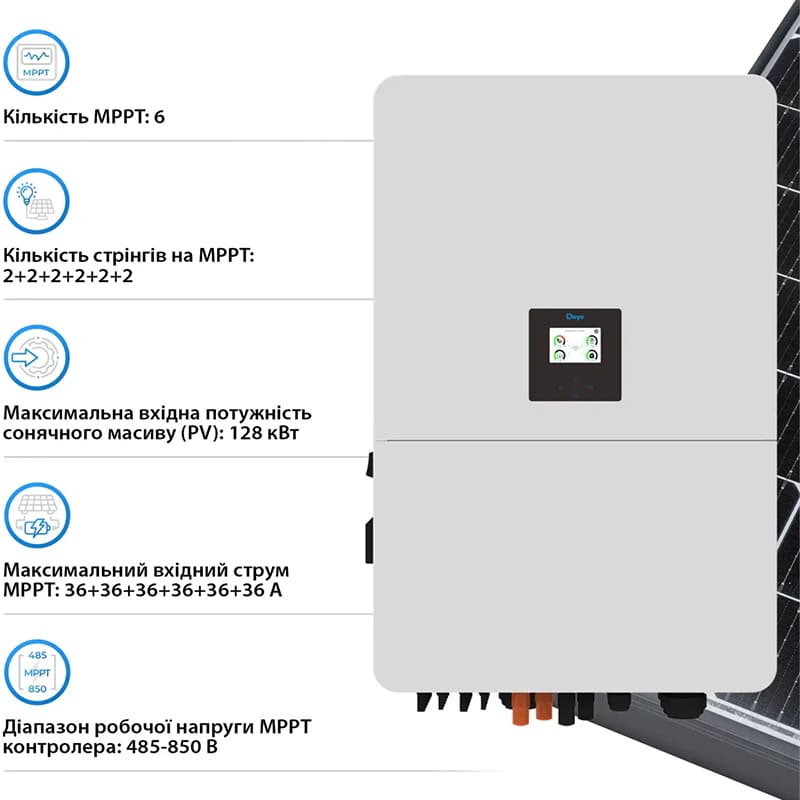 Інвертор DEYE SUN-80K-SG02HP3-EU-EM6 80KW 220/380V Вхідна напруга 400