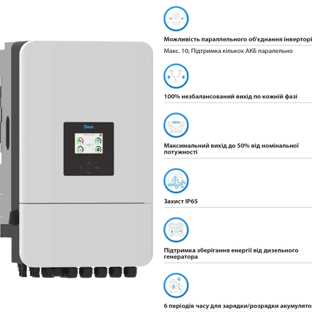 Гибридный инвертор DEYE SUN-15K-SG05LP3-EU-SM2 15KW 48V 2 MPPT Wi-Fi 220/380V Выходное напряжение 280