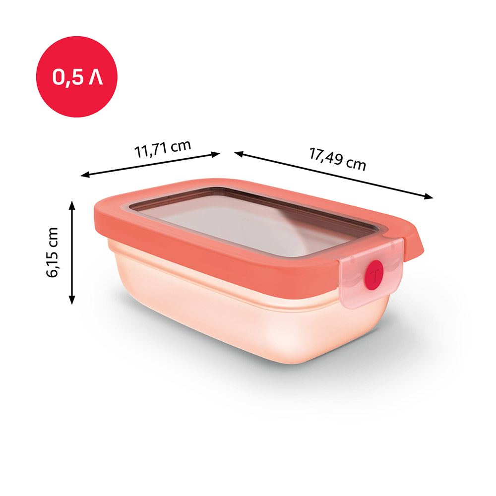 Контейнер TEFAL oneClick 0.5 л Orange (N1210210) Особливості система OneClick, 100% герметичність