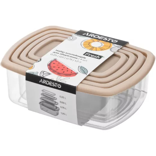 Набір контейнерів ARDESTO Fresh Beige 4шт (AR1312B) Додатково підходить для мікрохвильової печі