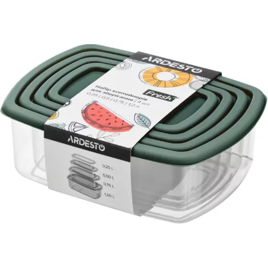 Набір контейнерів ARDESTO Fresh Green 4шт (AR1312G) Додатково підходить для мікрохвильової печі