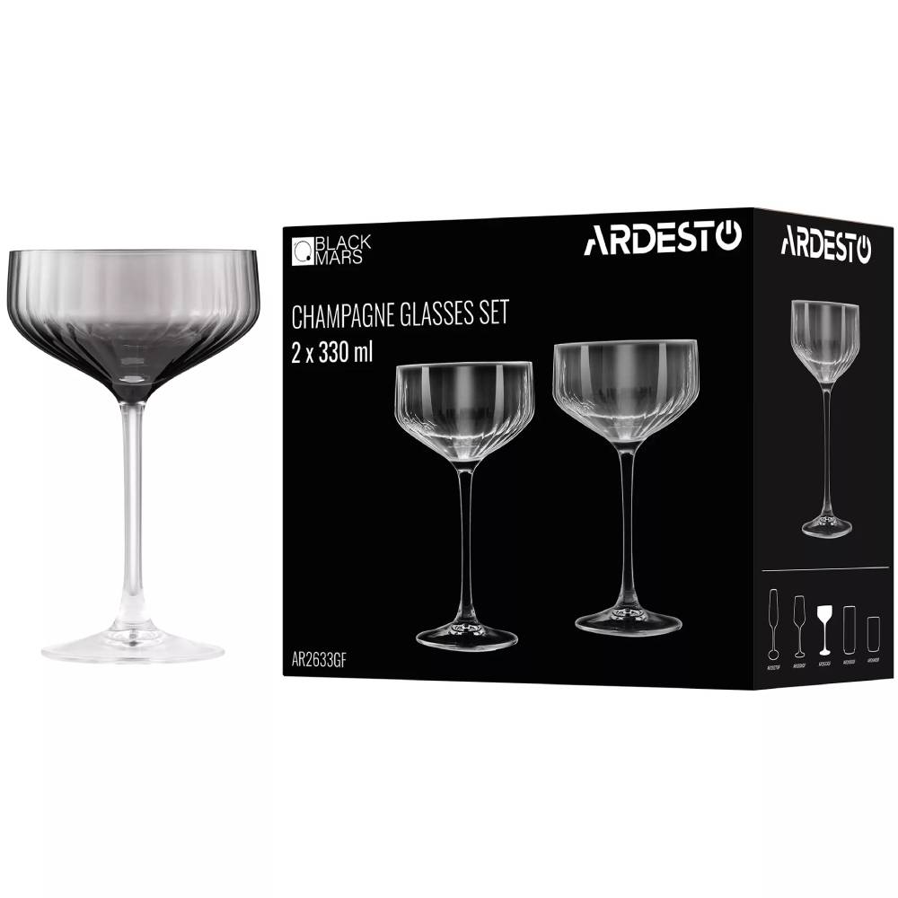 Набір келихів для шампанського ARDESTO Black Mars Alcor 330мл 2шт Gray (AR2633GF) Призначення шампанське