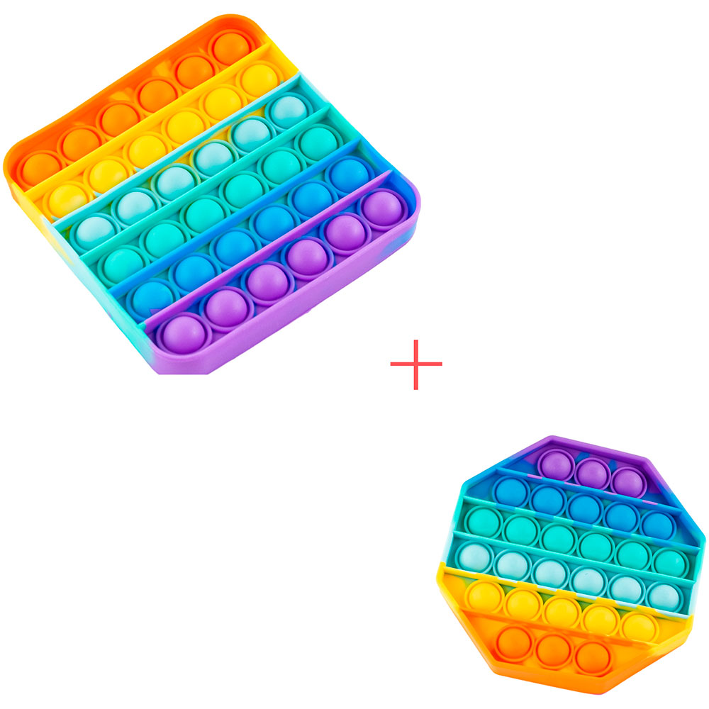 

Набор игрушек SIBELLY 2 в 1 Pop It Rainbow Квадрат + Rainbow Восьмиугольник (SB-PPIT-RNB-SQ-RNB-OCT), Набір 2 в 1 Іграшка антистрес Pop It Rainbow
