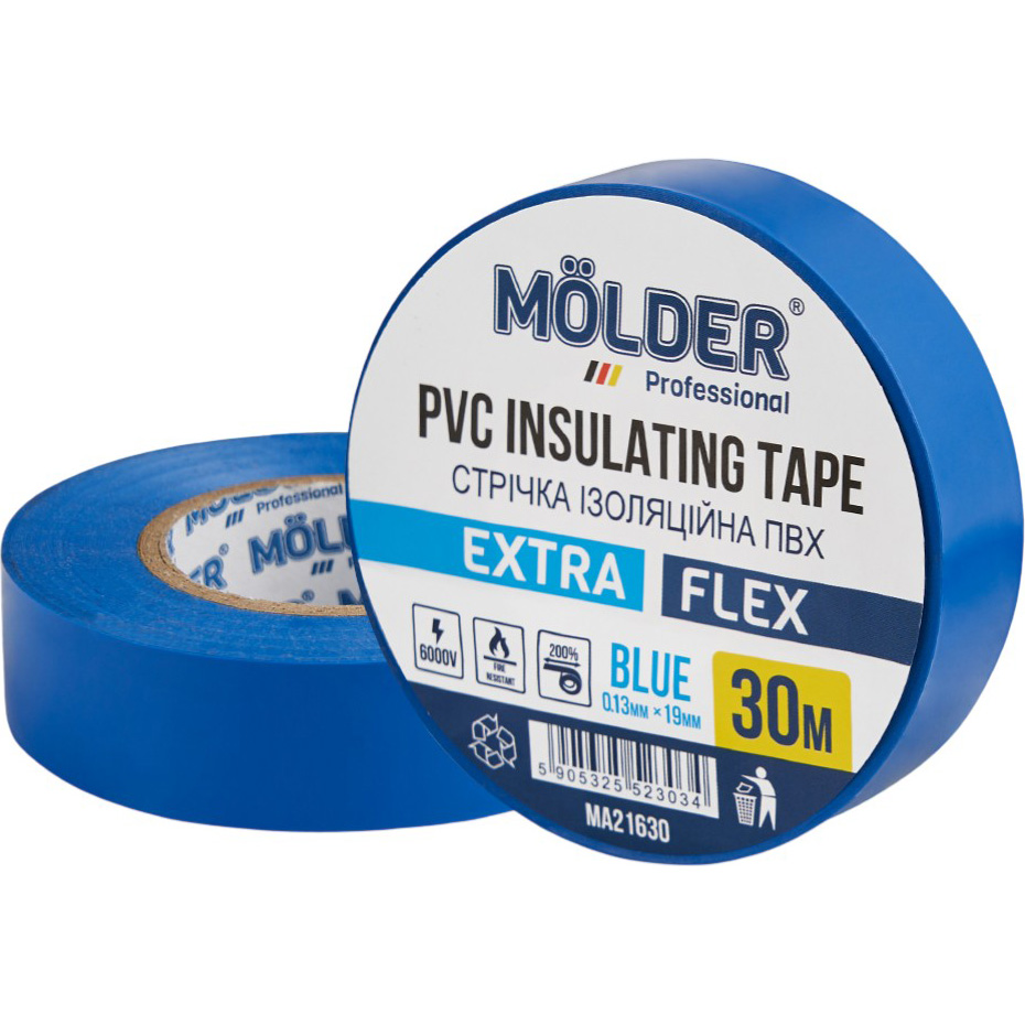 Изолента MOLDER ПВХ 0.13x19 мм 30 м Синяя (MA21630)
