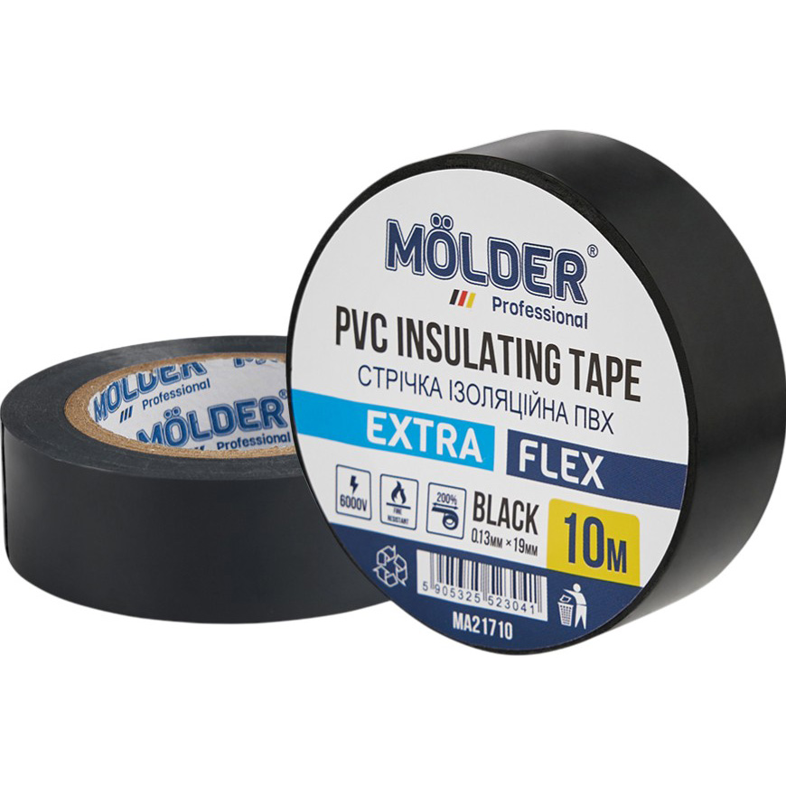 Изолента MOLDER ПВХ 0.13x19 мм 10 м Черная (MA21710)