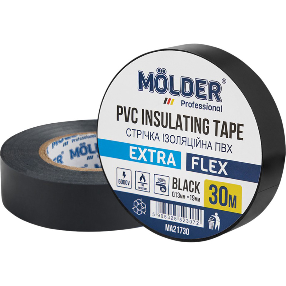 Изолента MOLDER ПВХ 0.13x19 мм 30 м Черная (MA21730)