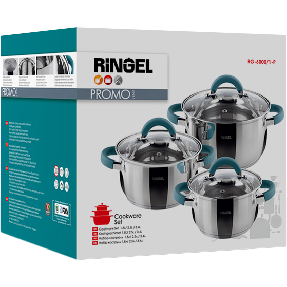 Обзор Набор кастрюль RINGEL Promo 1.6+2.3+3.2 л (RG-6000/1-P)