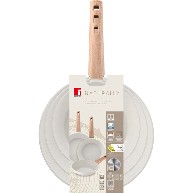 Набір сковорідок BERGNER Naturally 18+22+26 см White (BG-34741-CR) Посуд в наборі пательня