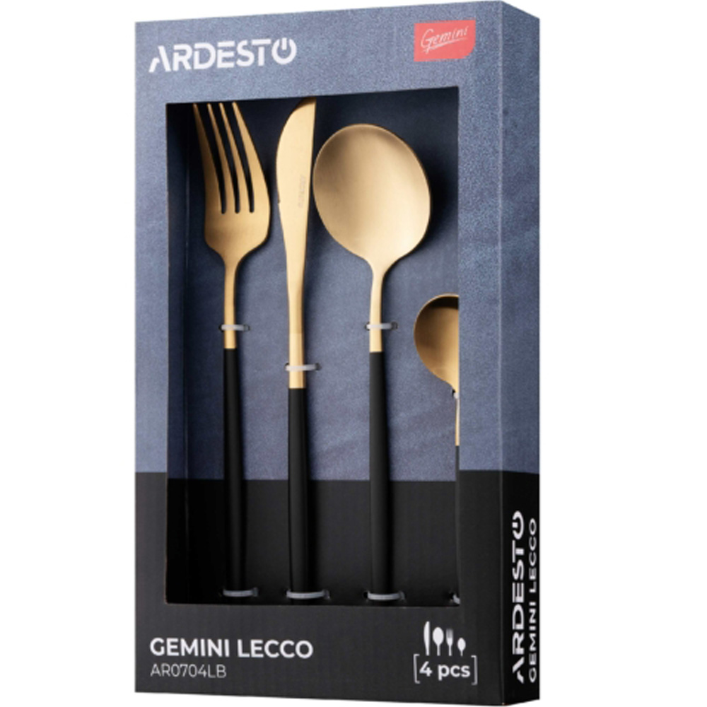 Внешний вид Набор столовых приборов ARDESTO Gemini Lecco 4 пр golden black (AR0704LB)