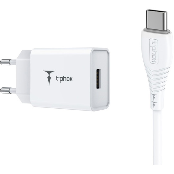 

Зарядное устройство T-PHOX Mini 12W 2.4A + Type-C cable 1.2m (Mini(W)+Type-C), Mini 12W 2.4A + Type-C cable 1.2m
