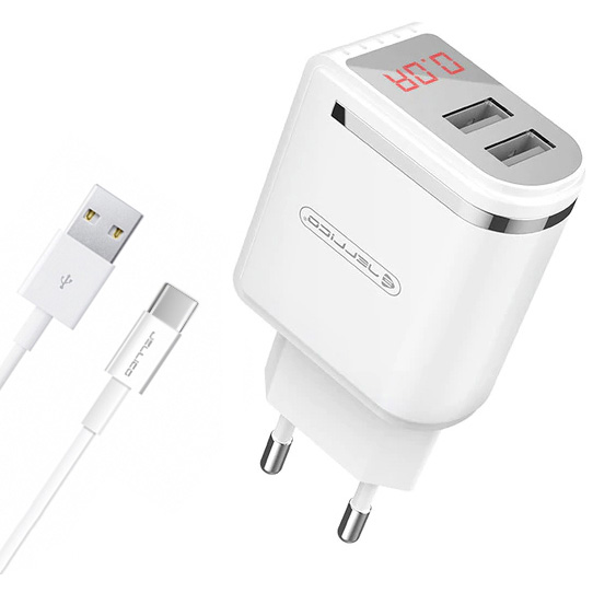 

Зарядное устройство JELLICO WJ-C80 LED 2USB 2.4A + Type-C cable White (RL055232), WJ-C80 LED 2USB 2.4A + Type-C cable White
