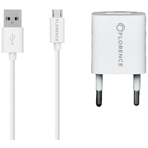 

Зарядное устройство FLORENCE 1 USB 1A White (FL-1000-WM), 1USB 1A + microUSB cable white (FL-1000-WM)