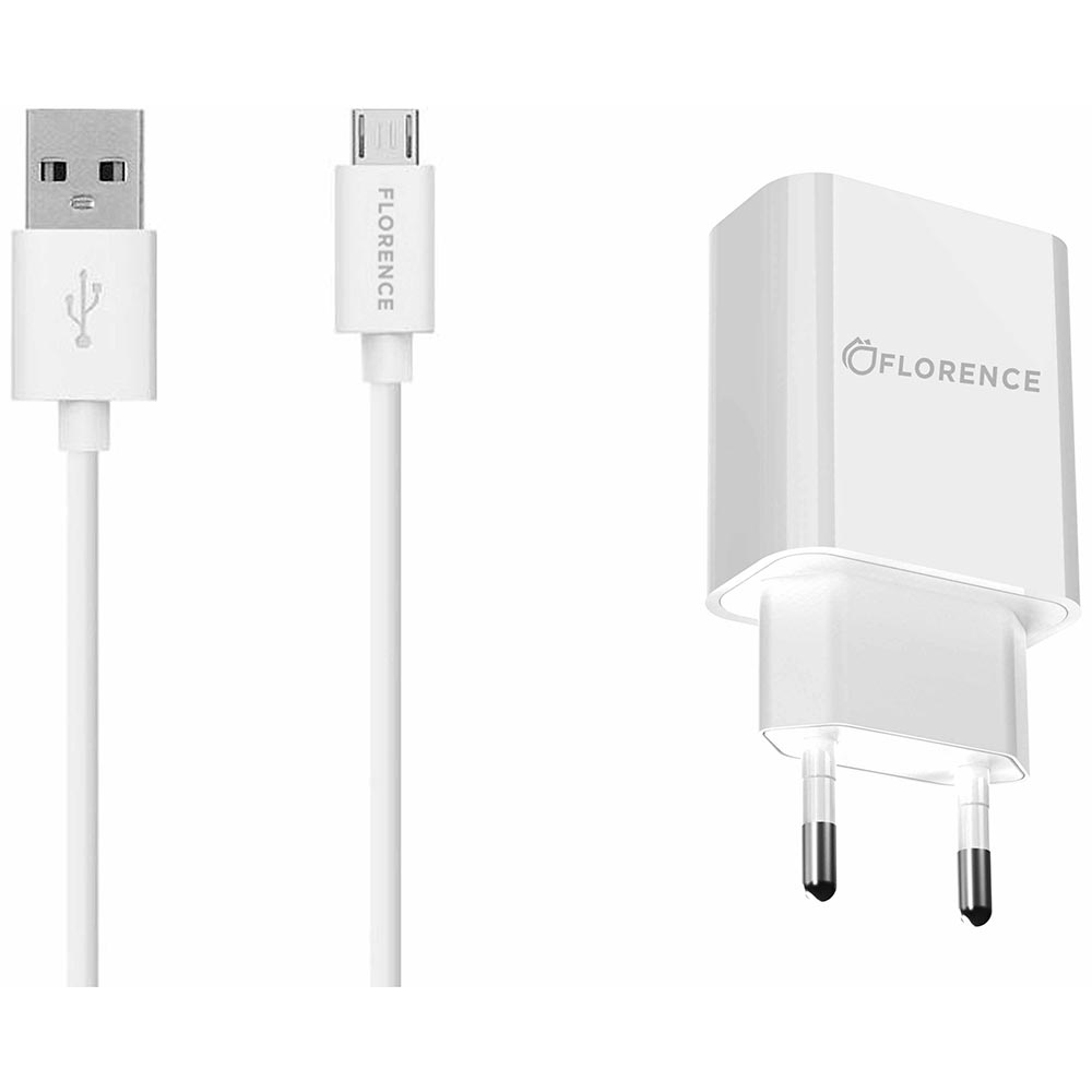 

Зарядное устройство FLORENCE 1USB 2A White (FL-1020-WM), 1USB 2A + microUSB cable white (FL-1020-WM)