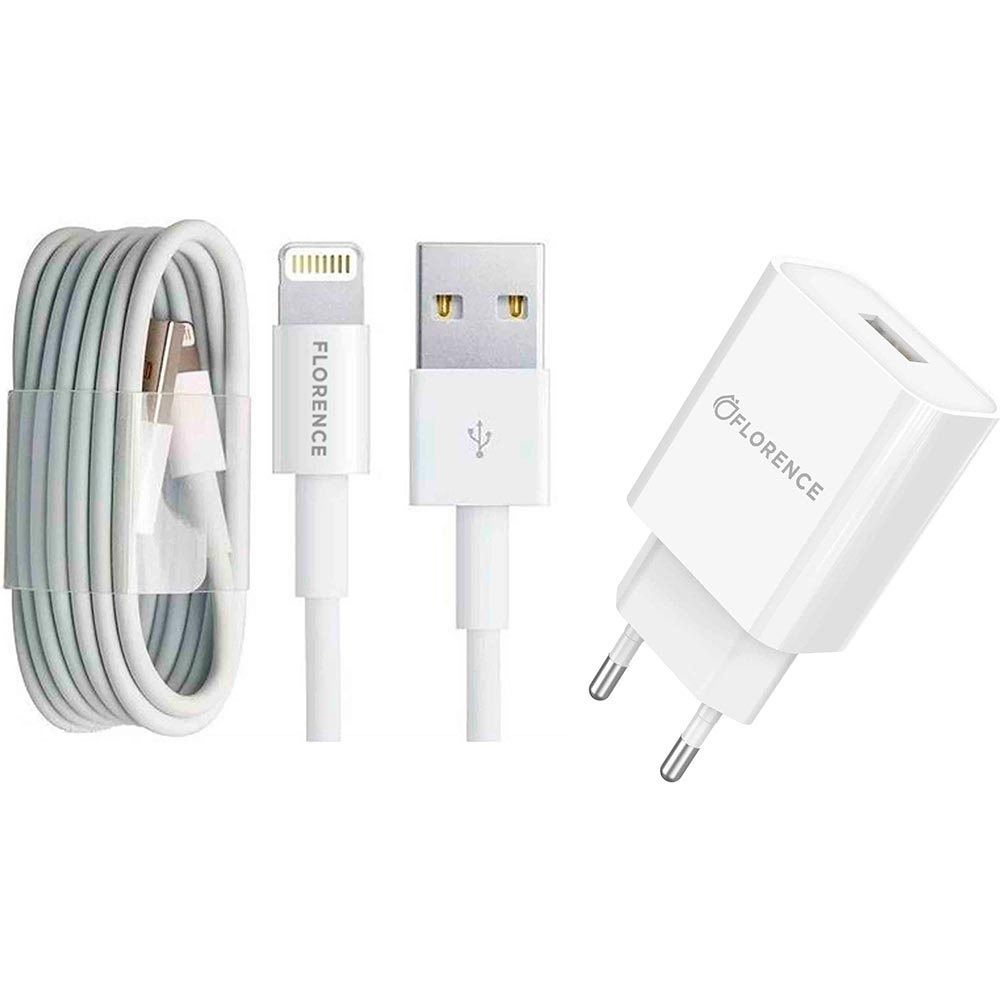 

Зарядное устройство FLORENCE 1USB 2A White (FL-1020-WL), 1USB 2A + Lightning cable white (FL-1020-WL)