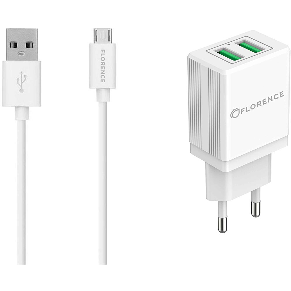 

Зарядное устройство FLORENCE 2USB 2A White (FL-1021-WM), 2USB 2A + microUSB cable white (FL-1021-WM)