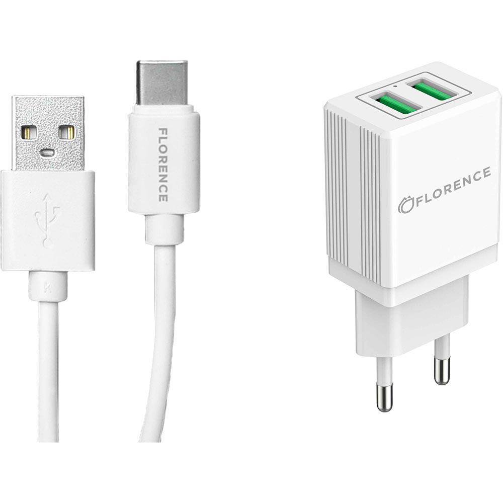 

Зарядное устройство FLORENCE 2USB 2A White (FL-1021-WT), 2USB 2A + Type-C cable white (FL-1021-WT)