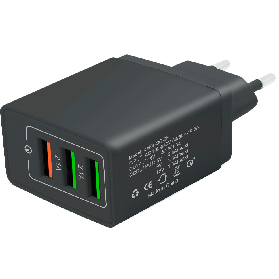 Мережевий зарядний пристрій XOKO QC-305 3 USB Quick Charge QC3.0 5.1 A Black (QC-305-BK)