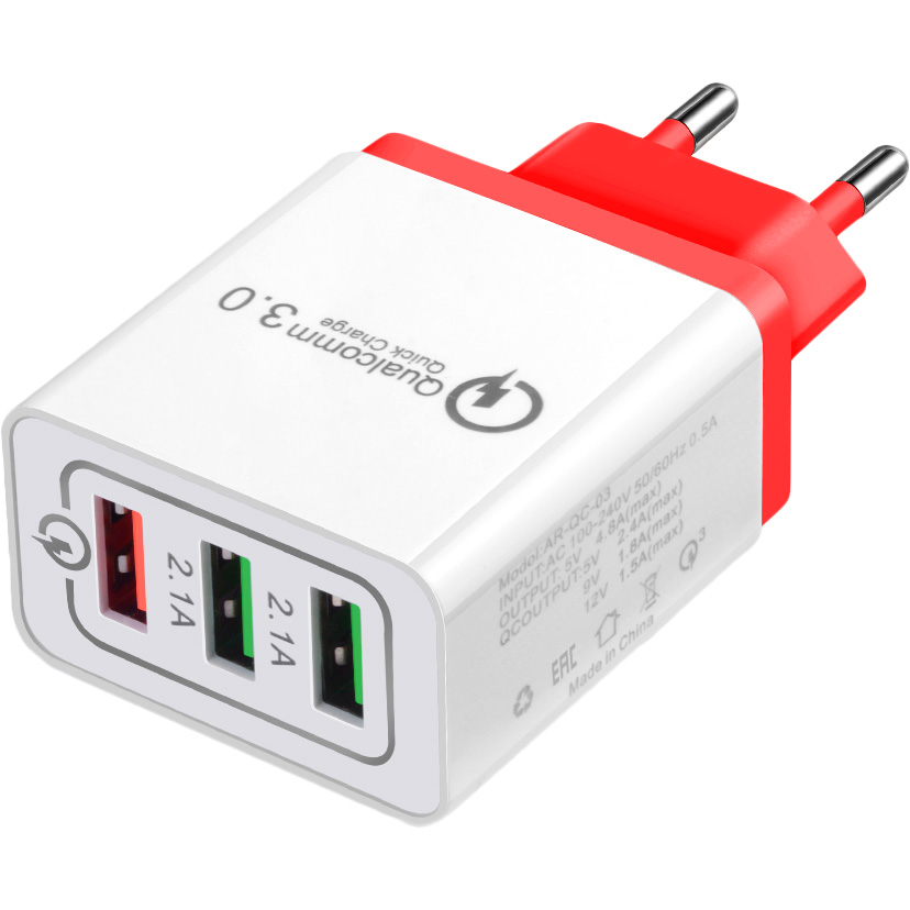 

Сетевое зарядное устройство XOKO QC-300 3 USB Qualcom QC3.0 4.8A Red (QC-300-RD), QC-300 3 USB Qualcom 3.0 4.8A Red