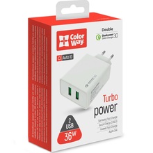 Сетевое зарядное устройство COLORWAY 2 USB Quick Charge 3.0 36W White