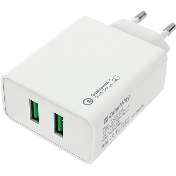 Сетевое зарядное устройство COLORWAY 2 USB Quick Charge 3.0 36W White Сетевое зарядное устройство COLORWAY 2 USB Quick Charge 3.0 36W White