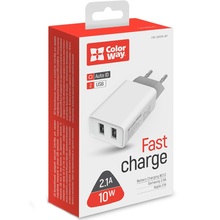 Сетевое зарядное устройство COLORWAY 2 USB AUTO ID 2.1 A 10W White