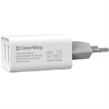 Сетевое зарядное устройство COLORWAY 2 USB AUTO ID 2.1 A 10W White