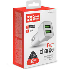 Автомобильное зарядное устройство COLORWAY 2 USB AUTO ID 2.4 A 12W White