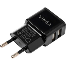 Сетевое зарядное устройство VINGA USB Wall Charger 2.1A Black (VCPWCH2USB2ABK)