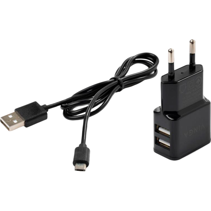 

Сетевое зарядное устройство VINGA 2 Port USB Wall Charger 2.1A + microUSB cable (VCPWCH2USB2ACMBK), 2 Port USB Wall Charger 2.1A + microUSB cable