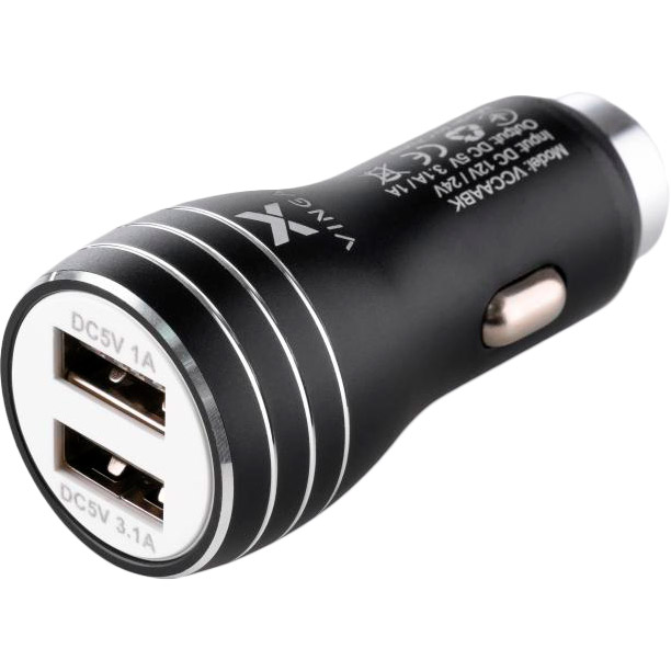 

Автомобильное зарядное устройство VINGA Dual USB Car Charger aluminium 15.5W Max Black (VCCAABK), Dual USB Car Charger aluminium 15.5W Max (VCCAABK)