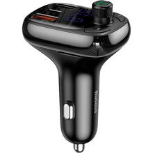 Автомобильное зарядное устройство BASEUS S-13 Bluetooth FM Launcher 2USB + Type-C Black
