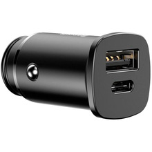 Автомобильное зарядное устройство BASEUS Square Metal PD 3.0 QC 4.0+ 30W USB+Type-C Black