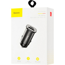Автомобильное зарядное устройство BASEUS Square Metal PD 3.0 QC 4.0+ 30W USB+Type-C Black