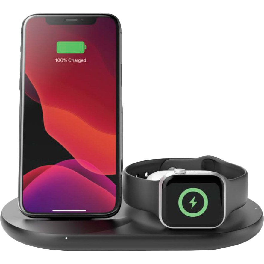 Беспроводное зарядное устройство BELKIN 3in1 Wireless Pad/Stand/Apple Watch Black (WIZ001VFBK) Количество одновременно заряжаемых устройств от сетевой зарядки 3