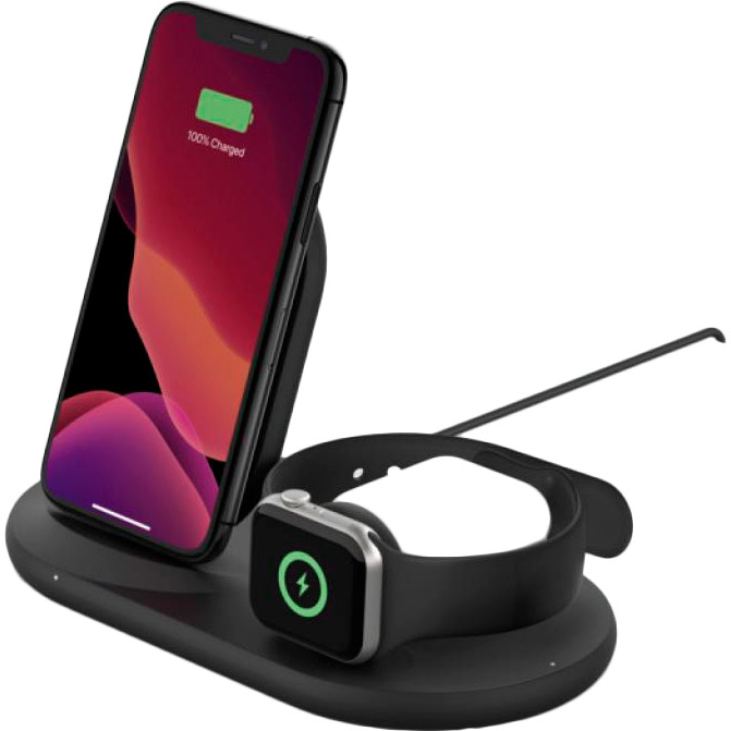 Беспроводное зарядное устройство BELKIN 3in1 Wireless Pad/Stand/Apple Watch Black (WIZ001VFBK) Поддержка быстрой зарядки False