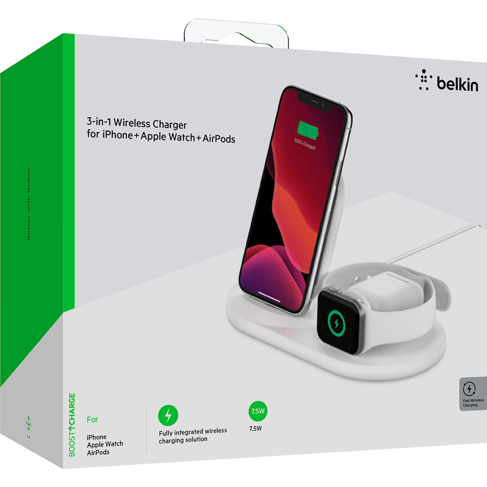 Беспроводное зарядное устройство BELKIN Wireless Pad/Stand/Apple Watch White (WIZ001VFWH) Выходной ток 1 А