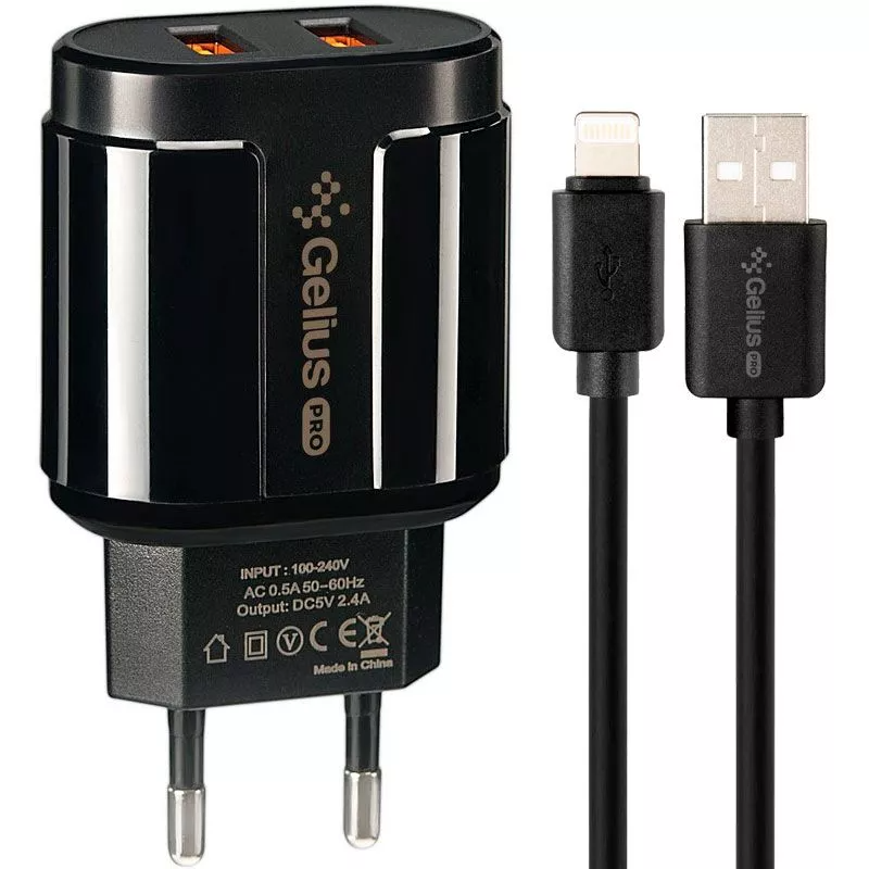 

Зарядное устройство GELIUS Pro Avangard 2USB + lightning Black (GP-HC06), Pro Avangard GP-HC06 2USB + lightning Black