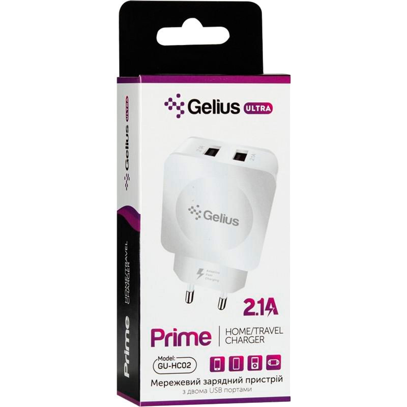 

Зарядное устройство GELIUS Ultra Prime 2USB 2.1A White (GU-HC02), Ultra Prime GU-HC02 2USB 2.1A White