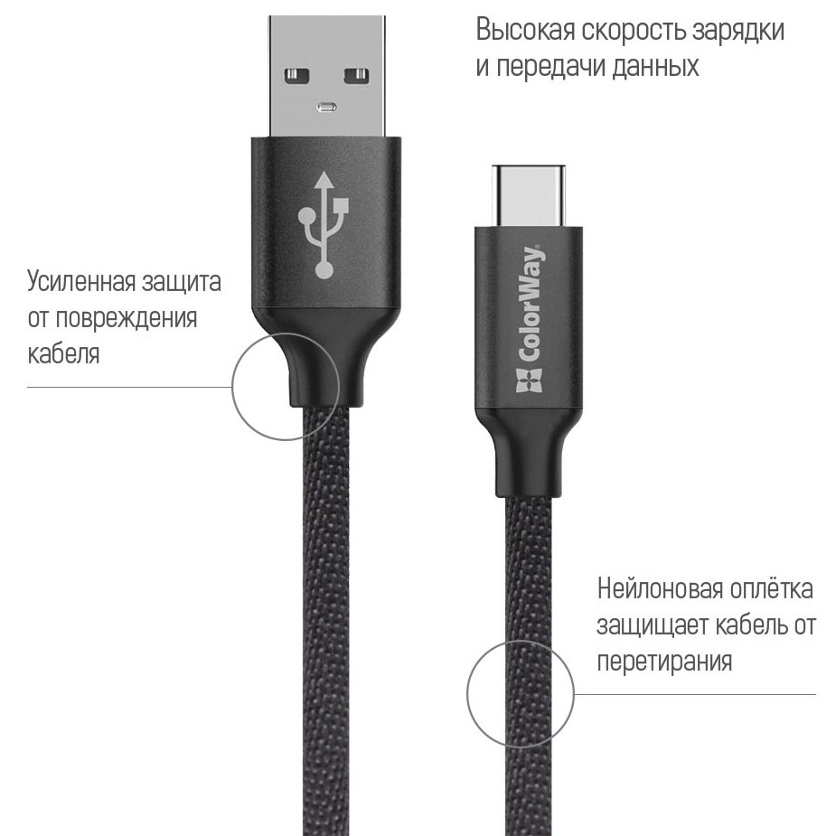 Мережевий зарядний пристрій COLORWAY 1USB Quick Charge 3.0 White + Кабель COLORWAY USB Type-C 2 м Black (CW-CHS013Q/CW-CBUC008-BK) Вихідний роз'єм USB