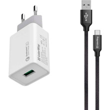 Мережевий зарядний пристрій COLORWAY 1USB Quick Charge 3.0 White + Кабель COLORWAY USB Type-C 2 м Black (CW-CHS013Q/CW-CBUC008-BK)